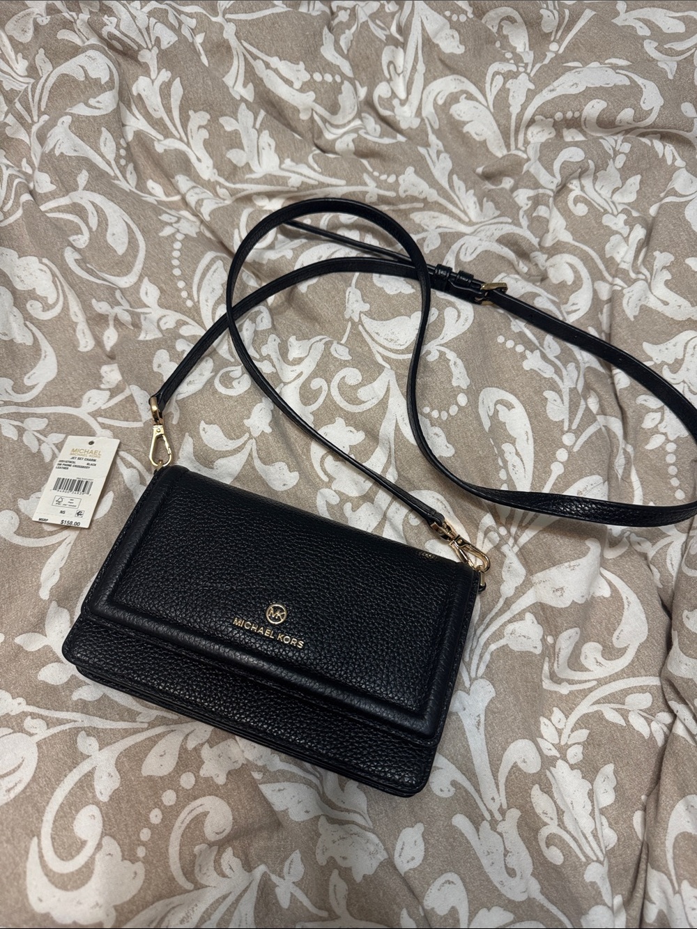 Michael Kors Black Pebbled Leather Convertible Crossbody “jet set charm”